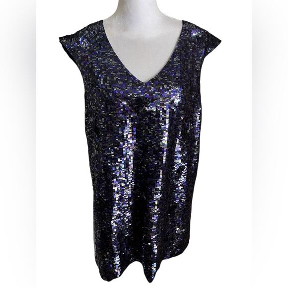 French Connection Sequin Shift Mini Dress Size 8 Sparkly Glam - Picture 1 of 6